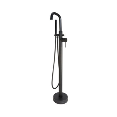 UK Home Living Avalon Ure gloss white freestanding bath 1650x700mm with black freestanding bath/shower mixer and matching waste - 7