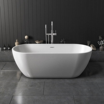 UK Home Living Avalon Ure gloss white freestanding bath 1650x700mm with chrome freestanding bath/shower mixer and matching waste Price Comparisons | Compare The Build