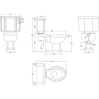 UK Homeliving Avalon Classic Close coupled Toilet Pan, Cistern, Cistern Kit and Dovetail Grey Soft Close Seat