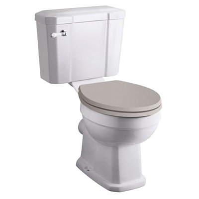 UK Homeliving Avalon Classic Comfort Height Close coupled Toilet Pan, Cistern, Cistern Kit and Dovetail Grey Soft Close Seat