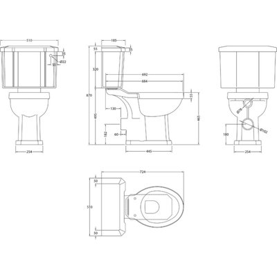 UK Homeliving Avalon Classic Comfort Height Close coupled Toilet Pan, Cistern, Cistern Kit - no seat