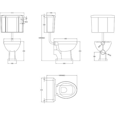 UK Homeliving Avalon Classic Low Level Toilet Pan, Cistern, Cistern Kit and Artic White Soft Close Seat