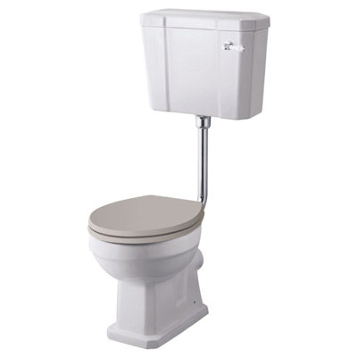 UK Homeliving Avalon Classic Low Level Toilet Pan, Cistern, Cistern Kit and Dovetail Grey Soft Close Seat