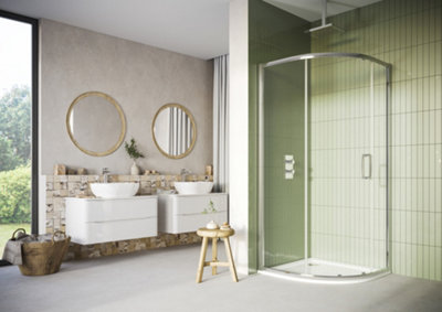 UK Homeliving Avalon New Luxury range 8mm 1 Door Offset Quadrant 1200x900mm Fixed Panel including tray and waste