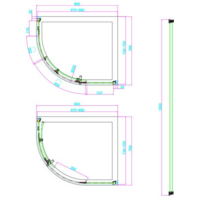 UK Homeliving Avalon New Luxury range 8mm 1 Door Offset Quadrant 900x760mm including tray and waste