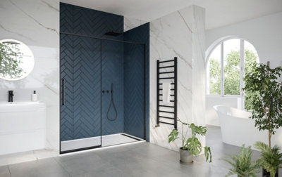 UK Homeliving Avalon New Luxury range offer price 8mm Slim Frame Sliding Door Black right hand 1000mm