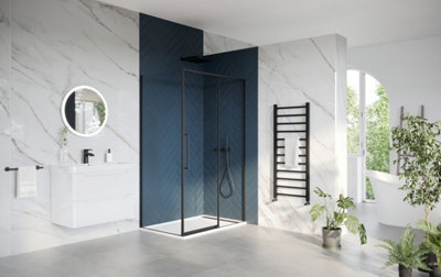 UK Homeliving Avalon New Luxury range offer price 8mm Slim Frame Sliding Door Black right hand 1000mm - 3
