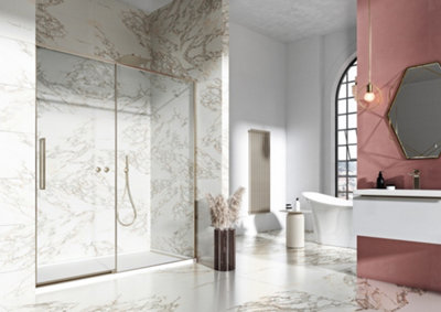 UK Homeliving Avalon New Luxury range offer price 8mm Slim Frame Sliding Door Brushed Brass right hand 1200mm