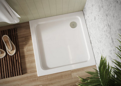 UK Homeliving Shires Square Stone Resin 800x800mm Square 30mm Shower Tray White INCLUDING 90mm FAST FLOW CHROME WASTE