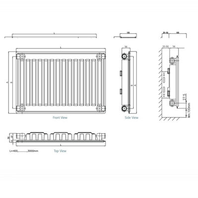 UK Homeliving Type 11 Single Panel Radiator (H)900mm X (W)400mm