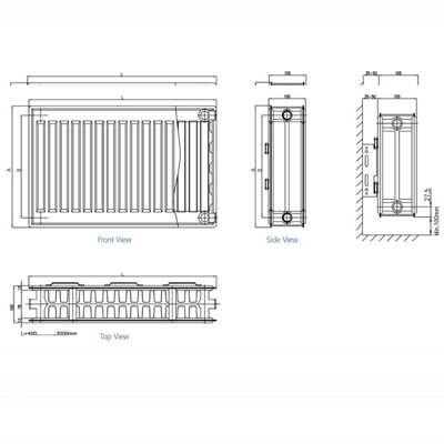 UK Homeliving Type 22 Double Panel Radiator (H)400mm X (W)800mm