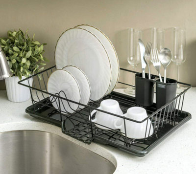 UK Large Kitchen Sink Dish Drainer Rack with Drip Tray and Plate