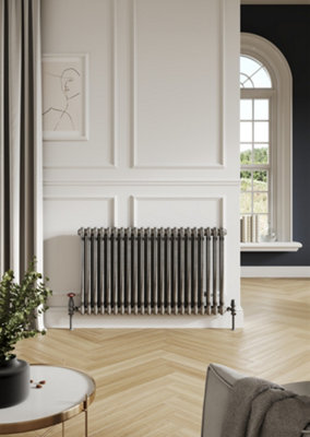 UK Living Avalon Column Designer Radiator 2 col 600 x 636mm 14 Sections Raw Metal