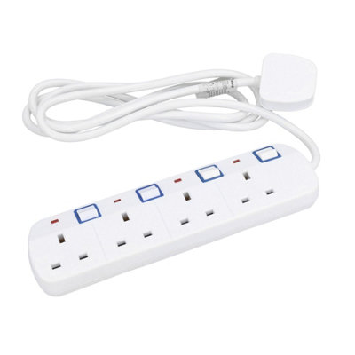 UK Plug 4 Gang Way Socket Extension lead Adaptor Individually Switched ...