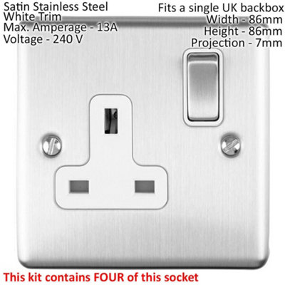 UK Plug Socket Pack -2x Twin & 4x Single Gang- SATIN STEEL / Grey 13A ...