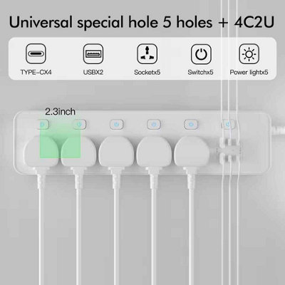 UK Power Extension Socket with USB-C PD