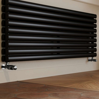 UK Radiators 1/2BSP 10mm Angled Black Nickel Modern Thermostatic ...