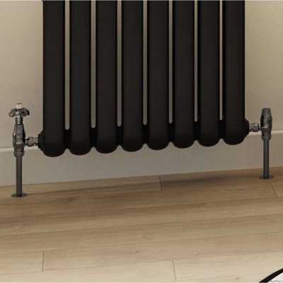 UK Radiators 1/2BSP 10mm Angled Black Nickel Traditional Thermostatic ...