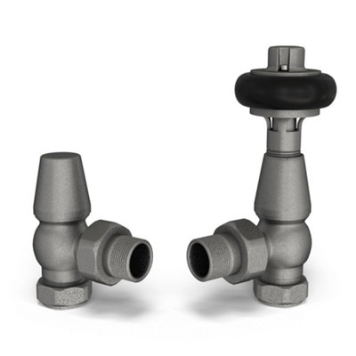 UK Radiators 1/2BSP 10mm Angled Natural Pewter Traditional Thermostatic ...