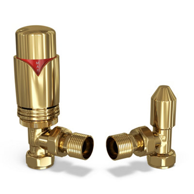 UK Radiators 1/2BSP 10mm Angled Polished Brass Modern Thermostatic ...