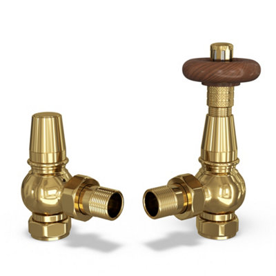 UK Radiators 1/2BSP 10mm Angled Polished Brass Traditional Thermostatic ...