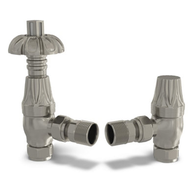 UK Radiators 1/2BSP 10mm Angled Silver Nickel Traditional Thermostatic ...