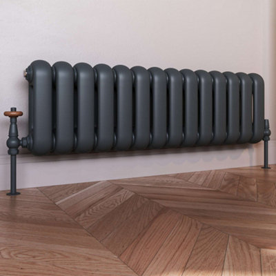 UK Radiators 1/2BSP 15mm Angled Anthracite Traditional Thermostatic ...