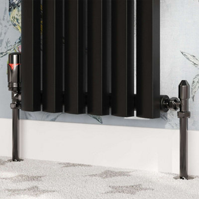 UK Radiators 1/2BSP 15mm Angled Black Nickel Modern Thermostatic ...