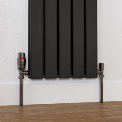 UK Radiators 1/2BSP 15mm Angled Black Nickel Modern Thermostatic ...