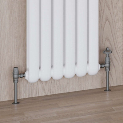 UK Radiators 1/2BSP 15mm Angled Natural Pewter Traditional Thermostatic ...