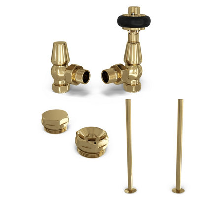 UK Radiators 1/2BSP 15mm Angled Polished Brass Traditional Thermostatic ...