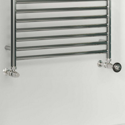 UK Radiators 1/2BSP 15mm Angled Silver Nickel Traditional Thermostatic ...