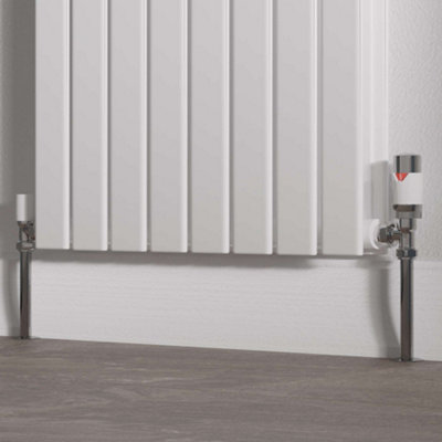 UK Radiators 1/2BSP 15mm Angled White Modern Thermostatic Radiator ...
