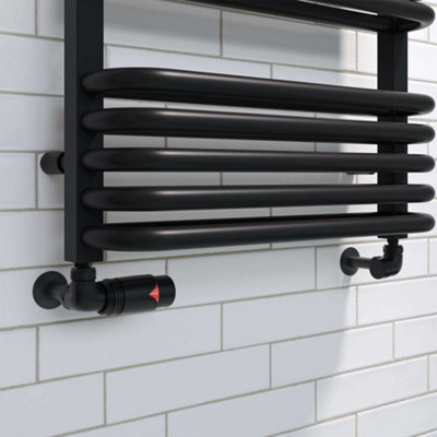 UK Radiators 1/2BSP 15mm Corner Black Modern Thermostatic Radiator ...