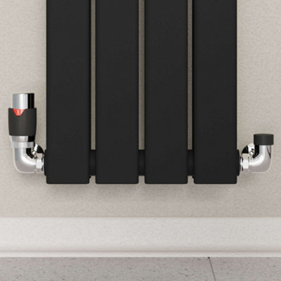 UK Radiators 1/2BSP 15mm Corner Black Modern Thermostatic Radiator ...
