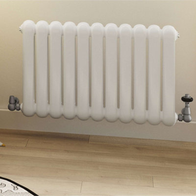 UK Radiators 1/2BSP 15mm Corner Natural Pewter Traditional Thermostatic ...