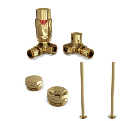 UK Radiators 1/2BSP 15mm Corner Polished Brass Modern Thermostatic ...