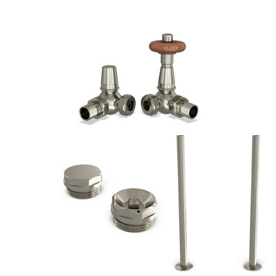 UK Radiators 1/2BSP 15mm Corner Silver Nickel Traditional Thermostatic ...
