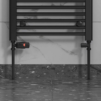 UK Radiators 1/2BSP 15mm Straight Black Modern Thermostatic Radiator ...