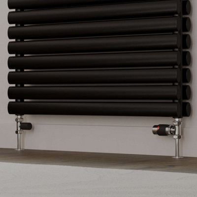 UK Radiators 1/2BSP 15mm Straight Black Modern Thermostatic Radiator ...