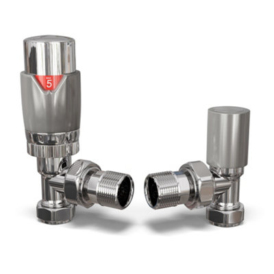 UK Radiators 1/2BSP 8mm Angled Silver Modern Thermostatic Radiator ...