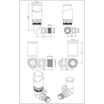 UK Radiators 1/2BSP 8mm Corner White Modern Thermostatic Radiator Valve ...