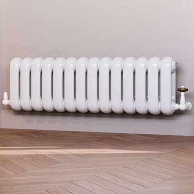 UK Radiators 1/2BSP 8mm Corner White Traditional Thermostatic Radiator ...