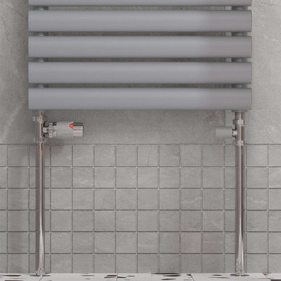 UK Radiators 1/2BSP 8mm Straight Silver Modern Thermostatic Radiator ...