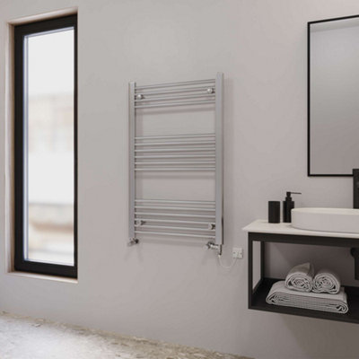 UK Radiators 1037BTU H1000mm x W600mm Chrome Straight Ladder Dual Fuel ...