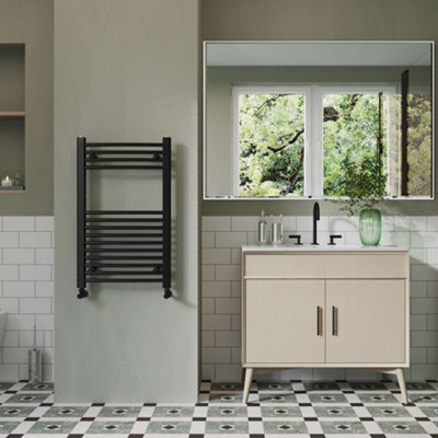 UK Radiators 1099BTU H800mm x W500mm Black Curved Ladder Heated Towel ...