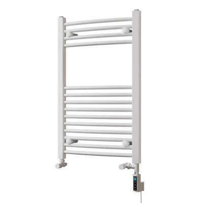 UK Radiators 1099BTU H800mm x W500mm White Curved Ladder Thermostatic ...