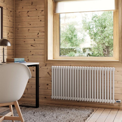 UK Radiators 1200W H600mm x W1164mm White Electric 2 Column Horizontal ...