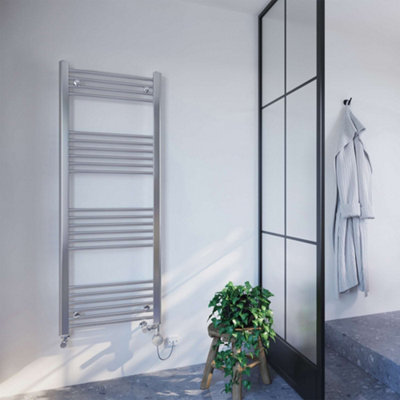 UK Radiators 1239BTU H1400mm x W500mm Chrome Straight Ladder Dual Fuel ...
