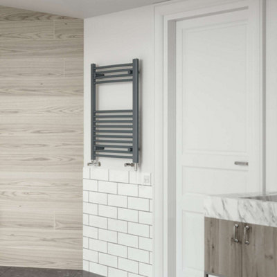 UK Radiators 1317BTU H800mm x W600mm Anthracite Curved Ladder Dual Fuel ...